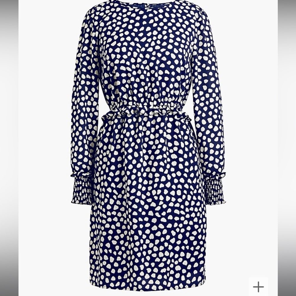 EUC - J. Crew Long sleeve Dress, Navy Blue/White Polka-Dot, Size 0
